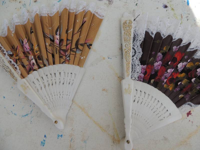 lot 165 image: Geisha hand painted fans x 2