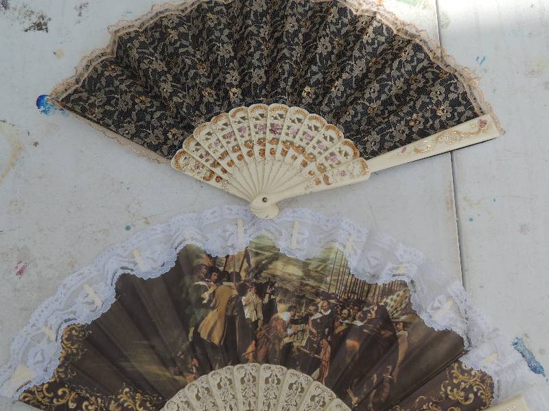 lot 166 image: Geisha hand painted fans x 2