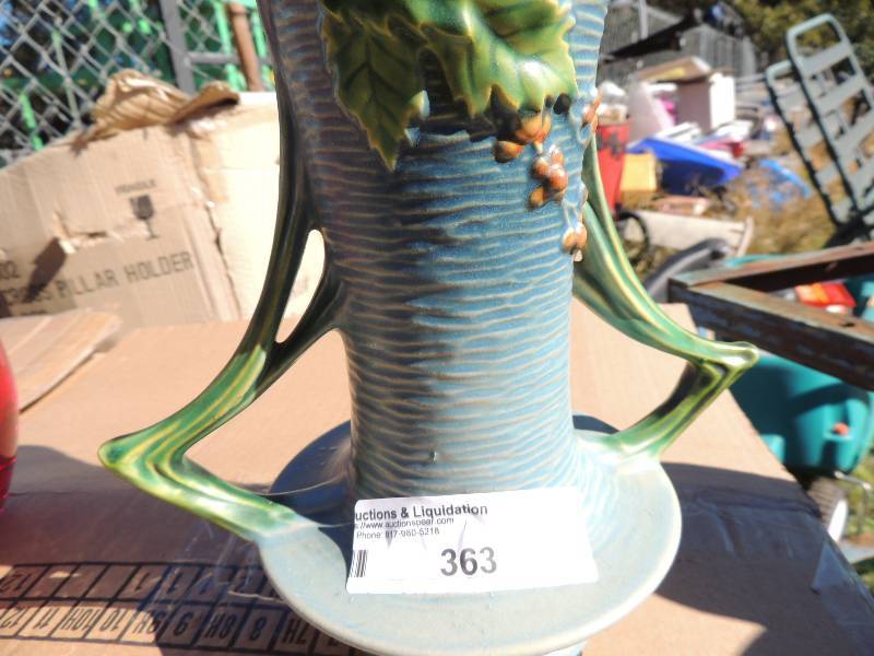 lot 363 image: Roseville pottery  VASE 8 - blue -  chipped at top