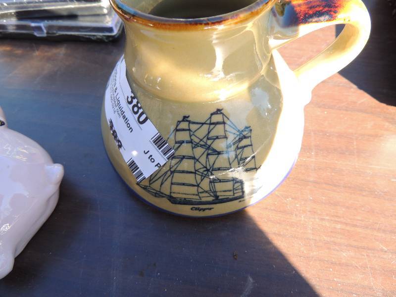 lot 380 image: Southeastern pottery pig  AND  coffee mug W CLIPPER SHIP X 2