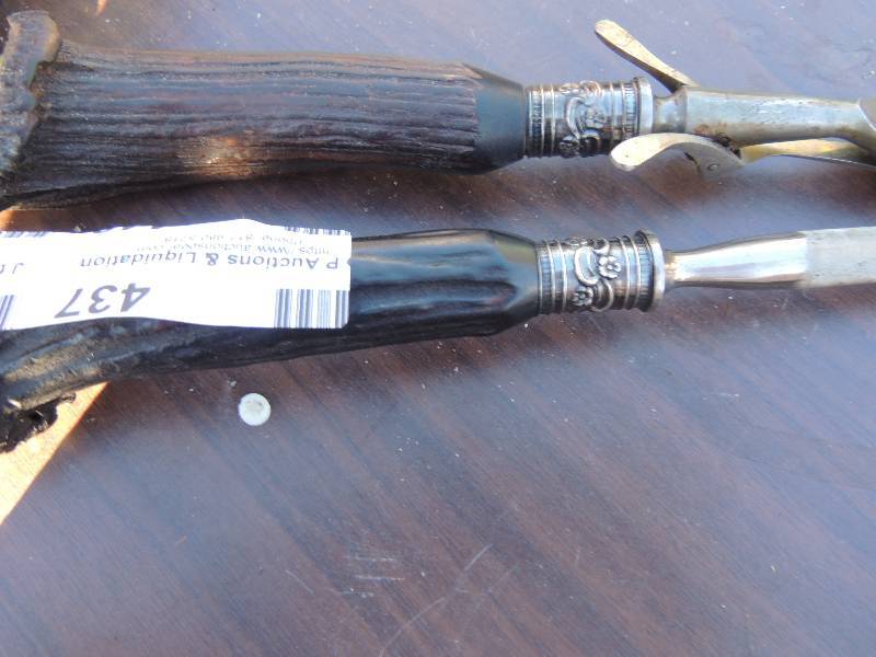 lot 437 image: Stag horn -  fork and Knife sharpener