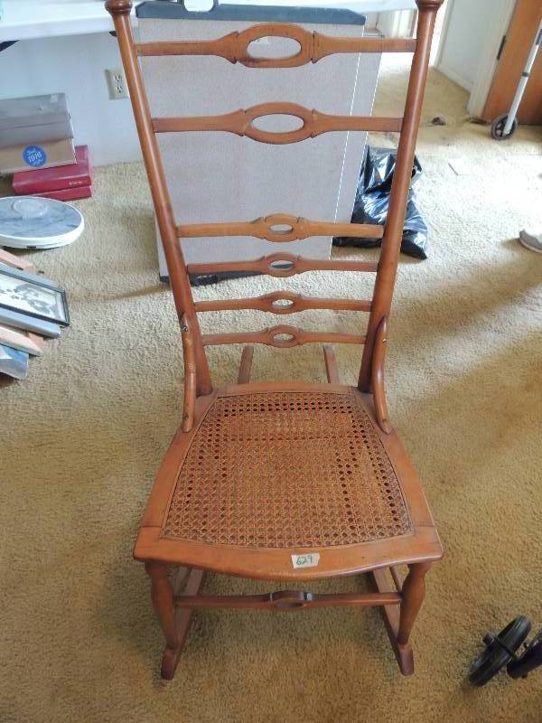 lot 629 image: Vintage rocker with caned woven seat
