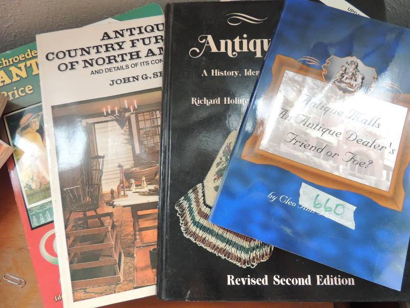 lot 660 image: Antique books x4, malls, purses, pricing