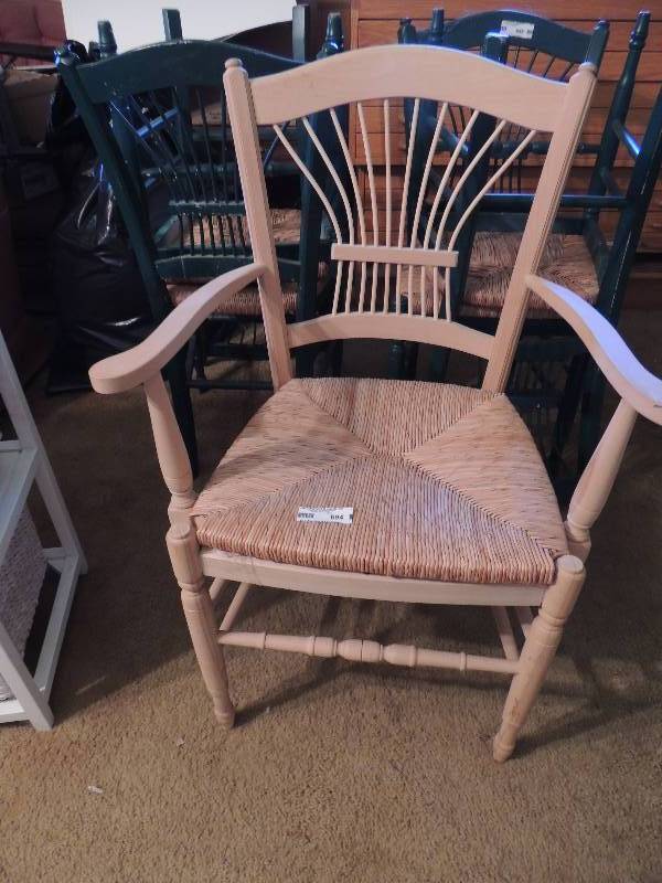 lot 694 image: Chair-Blonde arms, wicker seat lyrical back