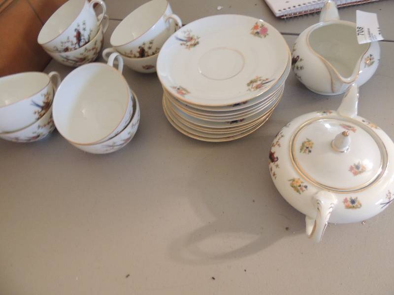lot 708 image: Bohemia Czech Slovakian 10 desert plates, 8 tea cups and creamersugar