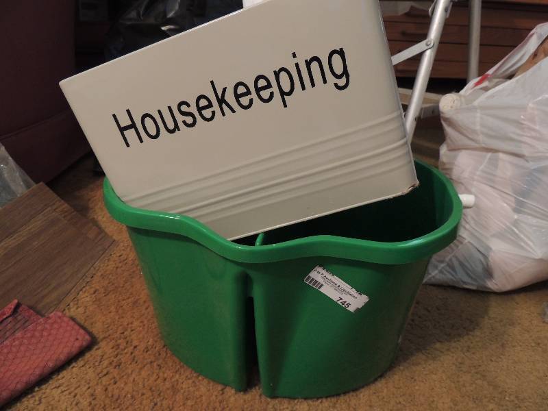 lot 745 image: Libman wash bucket and housekeeping bucket with supplies