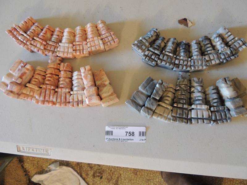 lot 758 image: Carved marble chess pieces 18 x 2 (36 pieces)