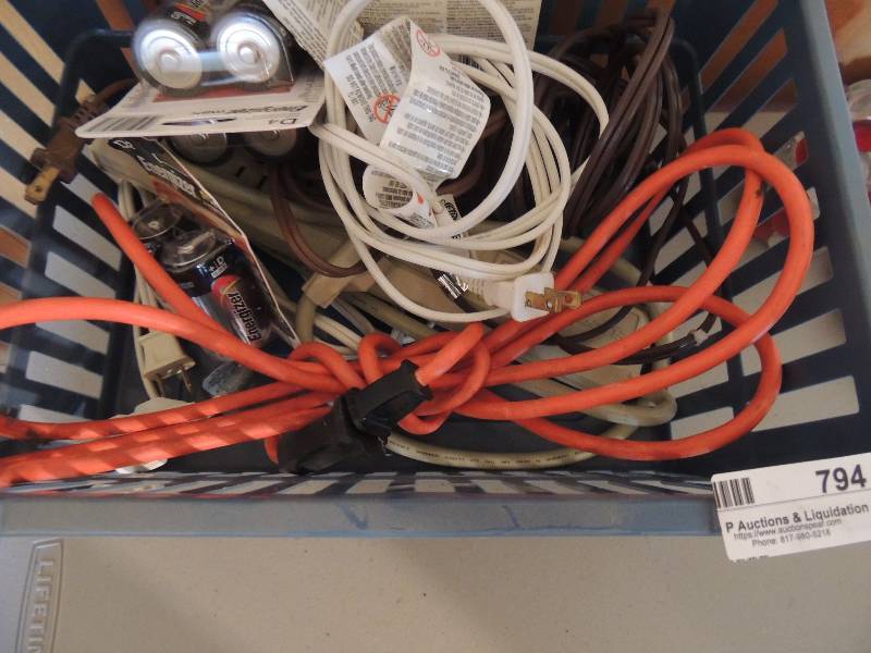 lot 794 image: Basket of extension cords and batteries