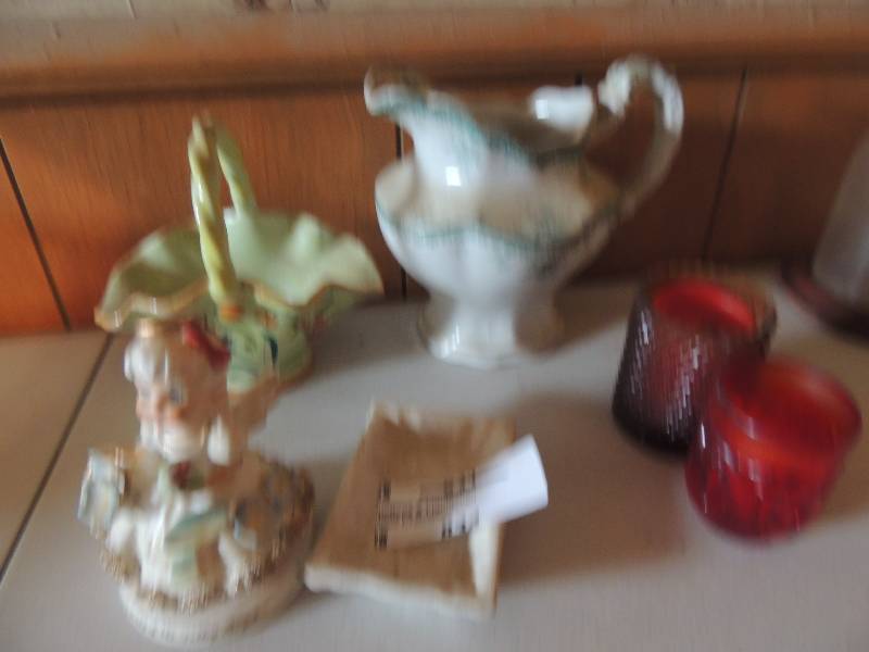 lot 834 image: English pitcher, Little basket Mexico, Lilly of the Valley Flower of the month of May