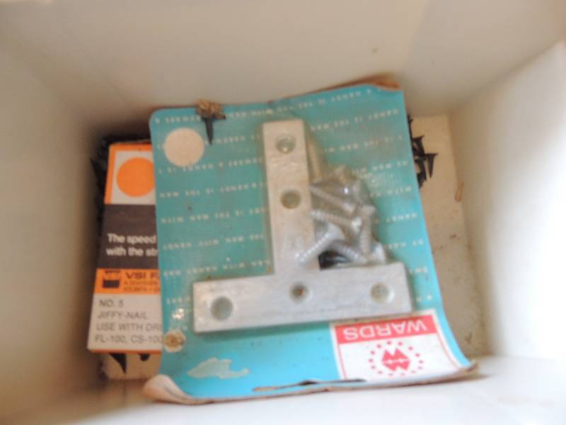 lot 1011 image: Box of misc. pins, hooks, door hooks, etc.