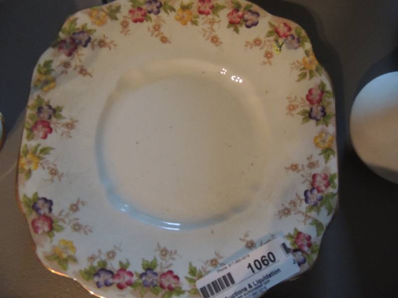 lot 1060 image: Diamond china made in England- teacup, creamers  2, saucers  3, small plate  6, 1 large plate and 1 bowl