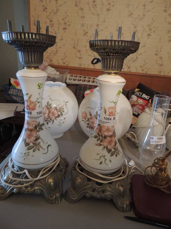 lot 1063 image: White lamp with BIG shade x 2