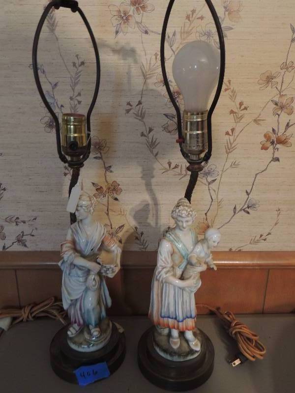lot 406 image: Pair of Vintage Leviton lamps- porcelain Victorian