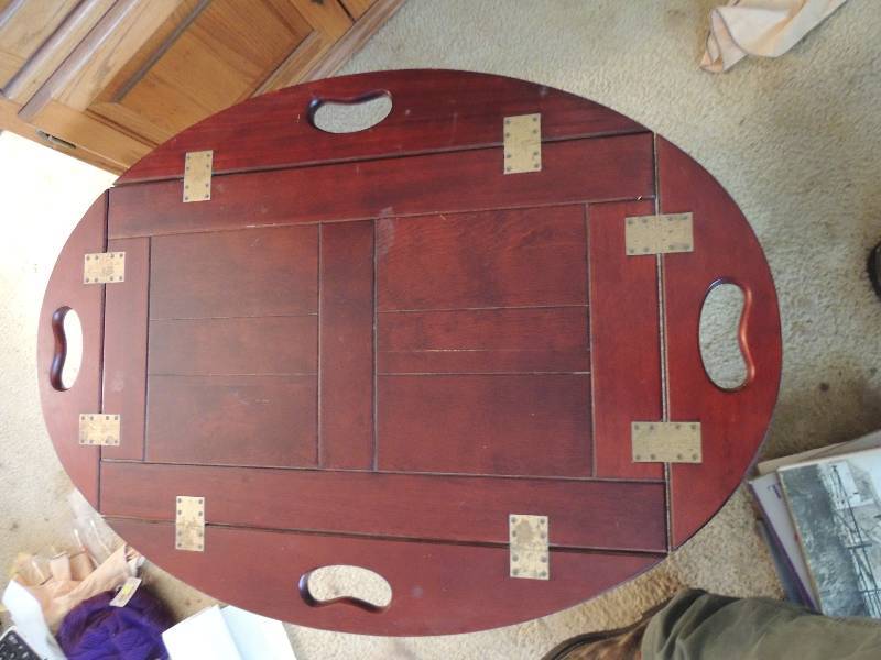 lot 420 image: Wooden tray. Handles and folds up  35  25 Bombay Co.