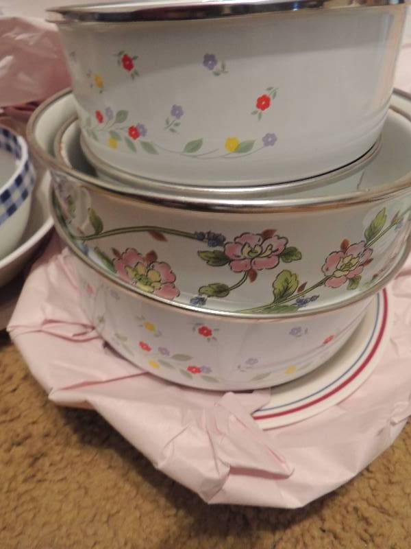 lot 858 image: 3 soup bowls made in Spain crate and barrel bowl  and more.