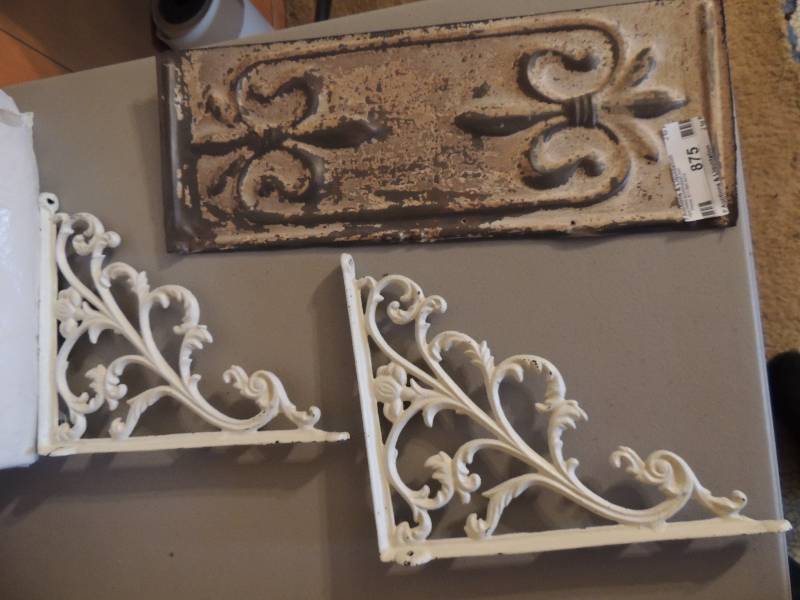 lot 875 image: Metal fleur de le wall pluck 2 ornate metal shelf racks