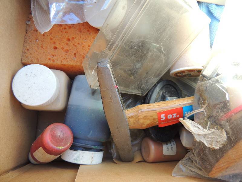 lot 558 image: Box of misc. film, paint, brushes and cleaners