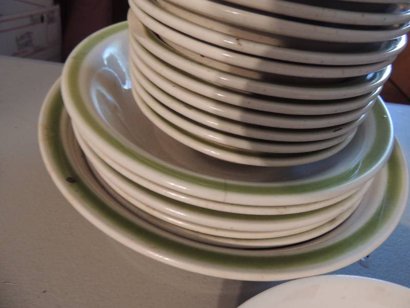 lot 1113 image: Japan stone ovenware berry Bowl 5 salad plates, serving bowl 2 yellow stoneware