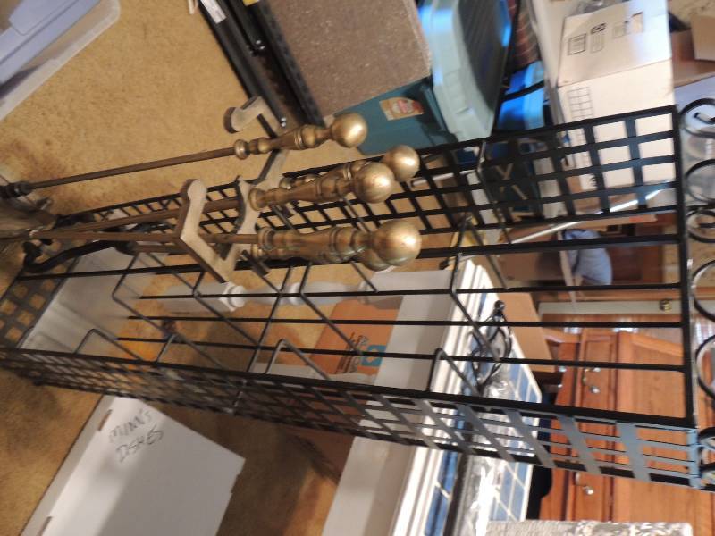 lot 1116 image: Standing CD rack (metal) Fireplace tools
