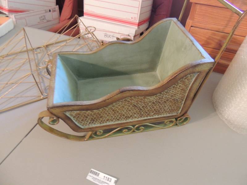 lot 1183 image: Wood sleigh and hanging mail rack