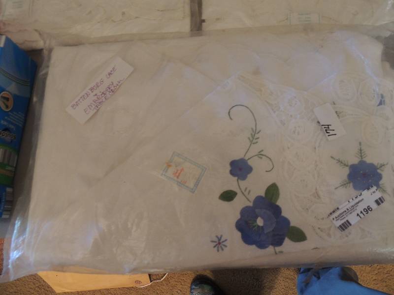 lot 1196 image: BATTENBERG LACE & EMBROIDERY TABLE CLOTH - BLUE FLORAL