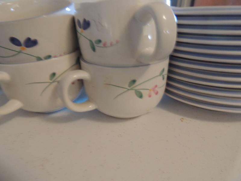 lot 1234 image: Allegro stoneware Hearthside design  dishware 12 coffee cups 12 saucers