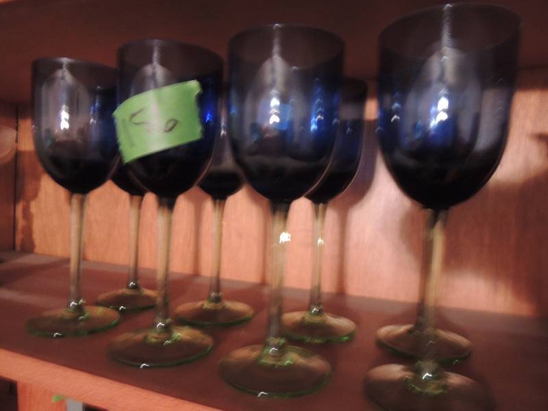 lot 156 image: Blue topped wine glasses