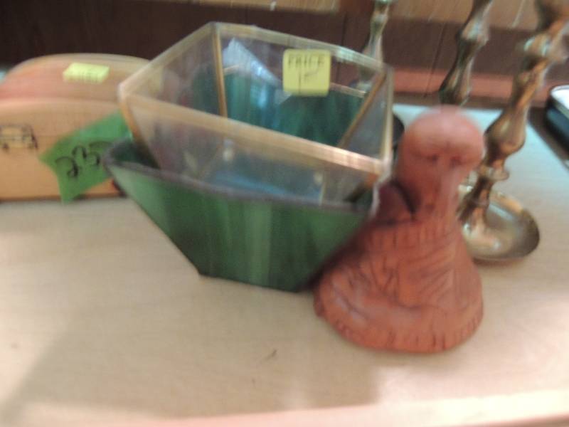 lot 232 image: 3  brass candle holders and trinket box