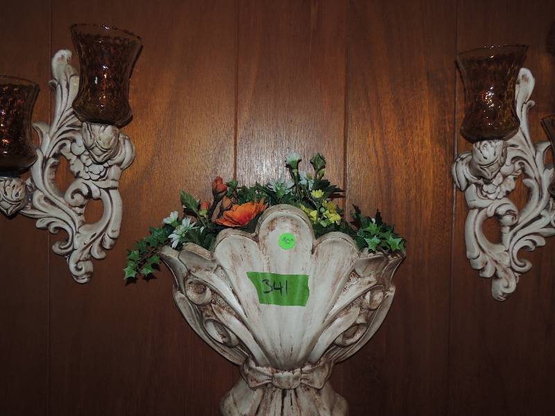 lot 341 image: hanging pic and matching candle holders