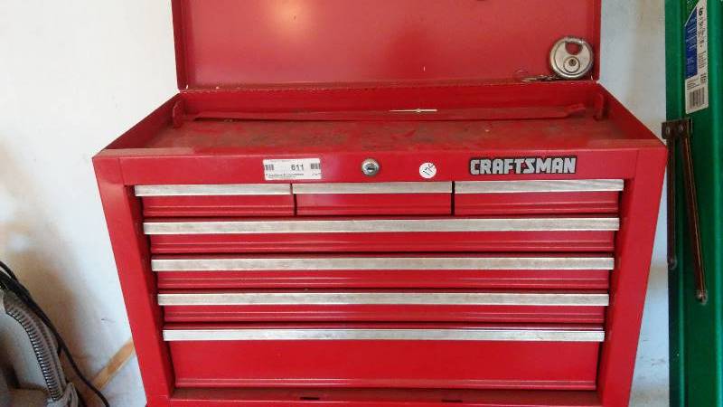 lot 611 image: Craftsman 4 LG. drawer 3 small drawer flip top  Tool box