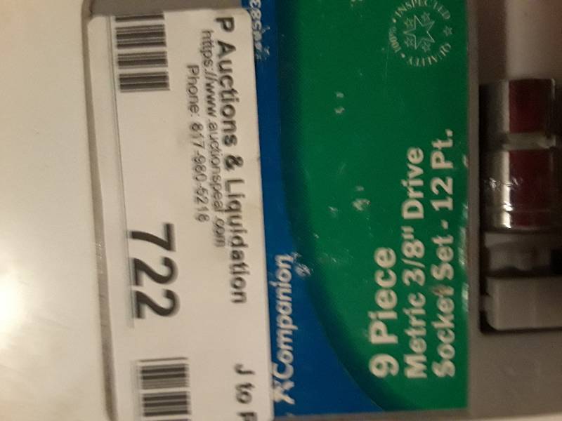 lot 722 image: Companion 9 piece metric 38 drive socket set- 12 pt. on holder organizer