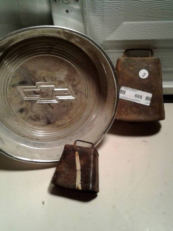 lot 668 image: 1 large 1 small Iron Cowbell