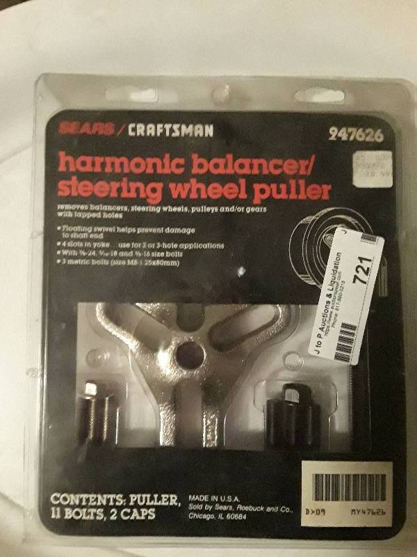 lot 721 image: sears craftsman harmonic balancer steering wheel puller model # 947626