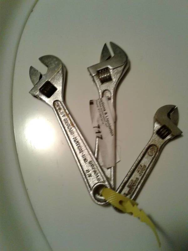 lot 717 image: 3 forged steel angle wrenches 2-6  1-4