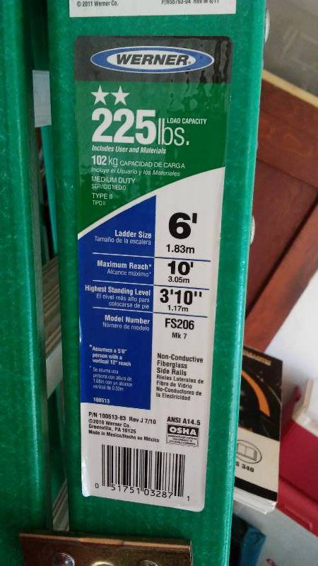 lot 631 image: 6 ft. 225 lb. limit Werner ladder