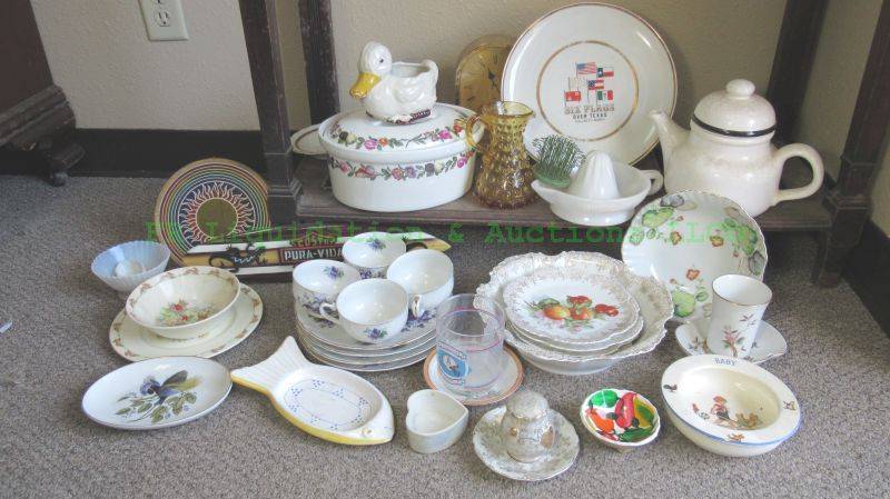 lot 10 image: Assorted vintage and modern ceramic ware, including a Herman Miller mantle clock as shown