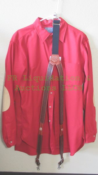 lot 14 image: Genuine Pendleton wool shirt with hand tooled leather suspenders