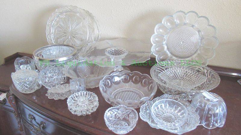 lot 20 image: Assorted pressed glass serving ware as shown