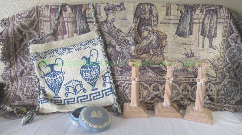 lot 25 image: Wedgwood jasperware lidded ring dish and made in Italy greek theme tote and more
