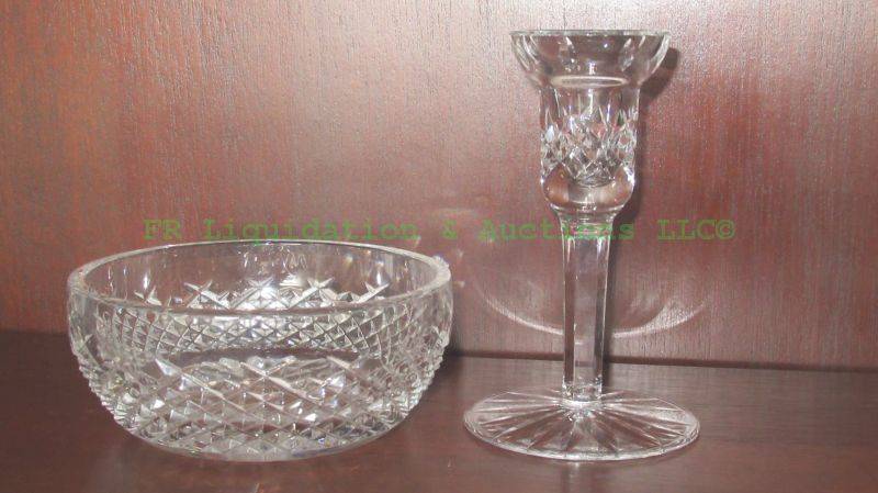lot 36 image: Genuine Waterford (signed) lead crystal bowl and candle holder