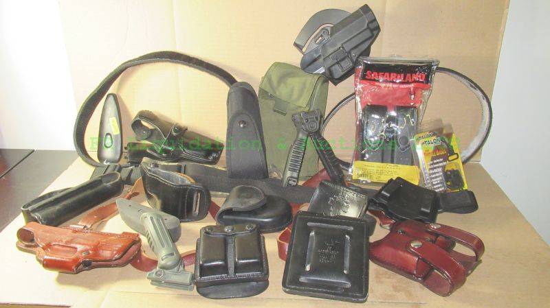 lot 58 image: Assorted pistol & magazine holsters, rifle slings and accessories as shown