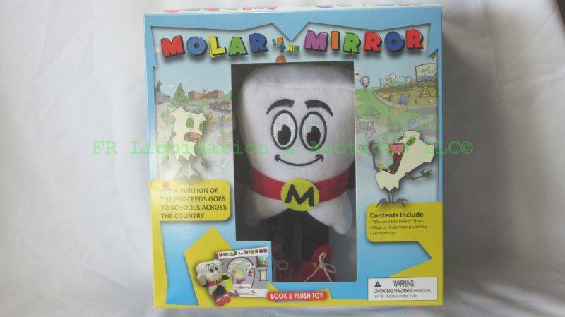 lot 52 image: Molar in the Mirror childrens dental promotional stuffed toy and book, new in box. Bulk lot of 100 unopened boxes. Bid is times the money per box