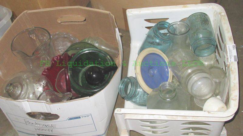 lot 158 image: Assorted glassware including Ball Mason jars and more