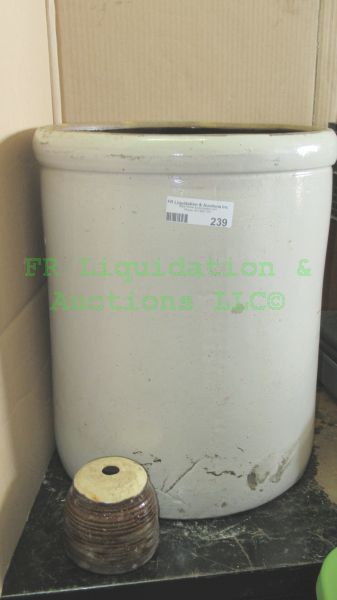 lot 239 image: Vintage 5 gallon ceramic storage container 17 tall plus
