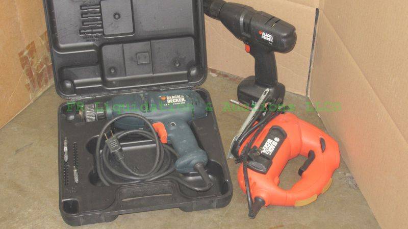 lot 236 image: Black & Decker power tools including electric & cordless drills, and variable speed jigsaw
