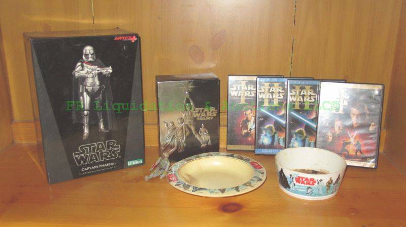 lot 214 image: Star Wars Artfx captain Phasma figure in original box and Star Wars DVD set, also includes vintage Star Wars bowl & cup (bowl & cup in rough condition)