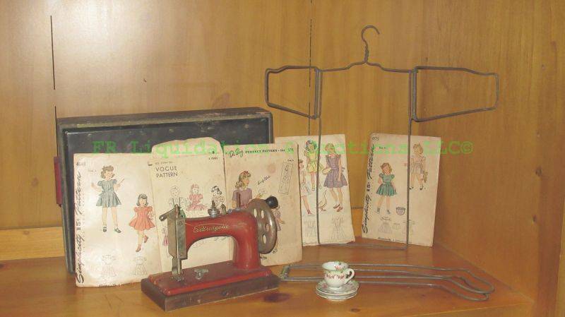 lot 218 image: Antique Eldredgette toy sewing machine and more