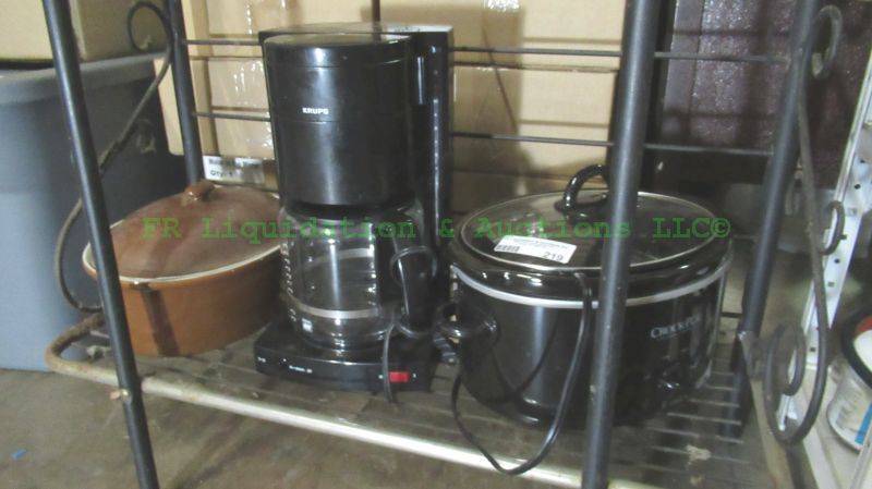 lot 219 image: Crock pot, Krups coffee maker and casserole baking dish with lid