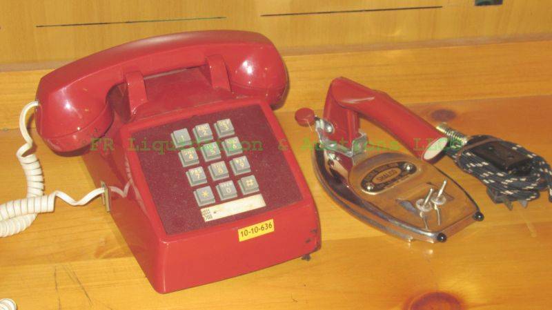 lot 203 image: Vintage Western Electric push button telephone and Vintage Shalco electric travel iron