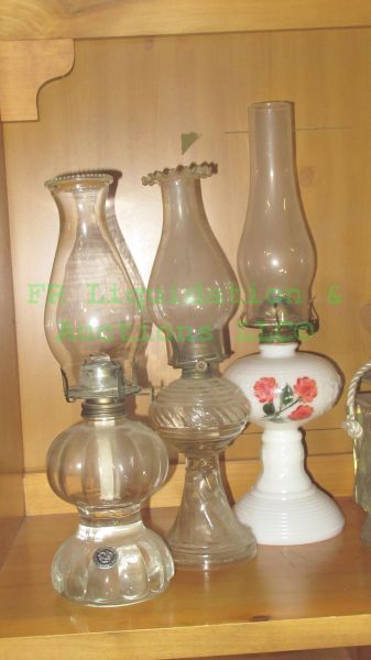 lot 194 image: Vintage mid century glass hurricane lanterns (3) plus